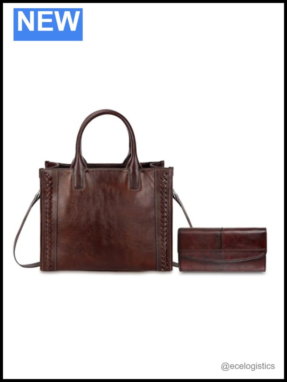 Genuine Leather Ladies Tote and Wallet Crossbody Bag Satchel Coffee